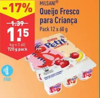 ALDI Milsani Queijo Fresco para Criança Pack 12 x 60g promoção