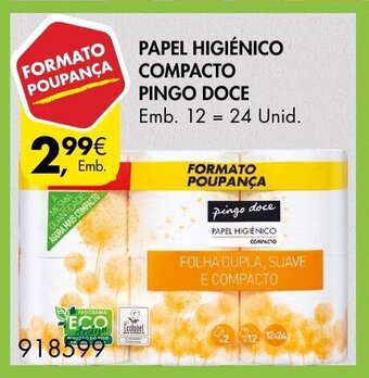 Pingo Doce Papel Higiénico Compacto Pingo Doce 12=24 Unid promoção