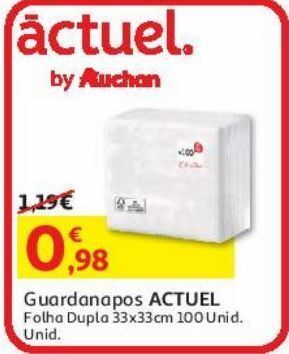 Auchan Guardanapos actuel:folha dupla 33x33cm 100und promoção