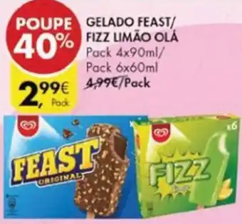Pingo Doce Gelado Feast/ Fizz Limão Olá Pack 4x90ml/Pack 6x60ml promoção