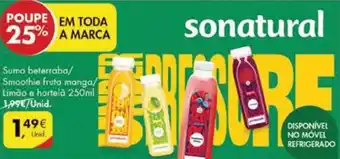 Pingo Doce Sumo Beterraba / Smoothie Fruta Manga / Limão e Hortelã Sonatural 250ml promoção