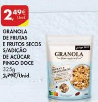 Pingo Doce Granola de Frutas e Frutos Secos s/Adição de Açúcar Pingo Doce 325g promoção