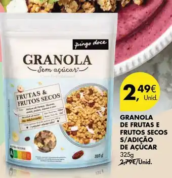 Pingo Doce Granola de Frutas e Frutos Secos s/Adição de Açúcar Pingo Doce 325g promoção