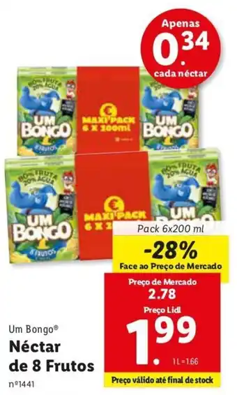 Lidl Um Bongo Néctar de 8 Frutos 6 x 200ml promoção