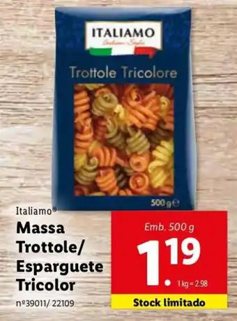 Lidl Italiamo Massa Trottole / Esparguete Tricolor 500g promoção