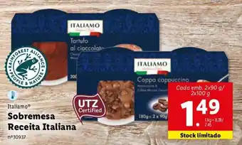 Lidl Italiamo Sobremesa Receita Italiana 2 x 90g /100g promoção