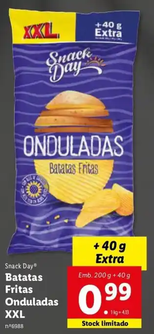 Lidl Snack Day Batatas Fritas Onduladas XXL 200 +40g promoção