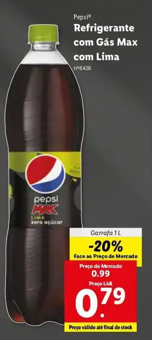 Lidl Pepsi Refrigerante com Gás Max com Lima 1L promoção