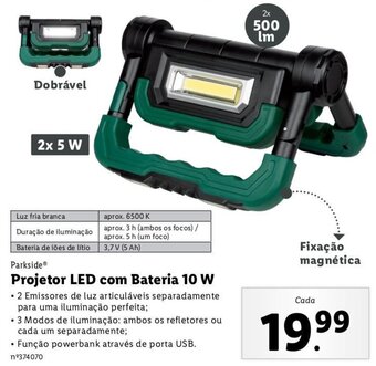 Lidl Parkside Projetor LED com Bateria 10W promoção