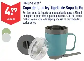 ALDI Home Creation Copo de Iogurte/ Tigela de Sopa To Go 290ml/400ml promoção