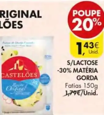 Pingo Doce Queijo Original Castelões S/Lactose -30% Matéria Gorda 150g promoção