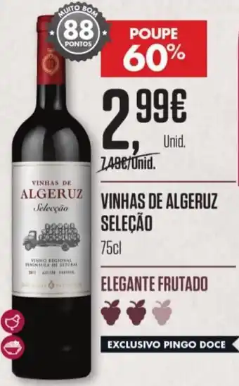 Pingo Doce Vinhas de Algeruz Seleção 75cl promoção