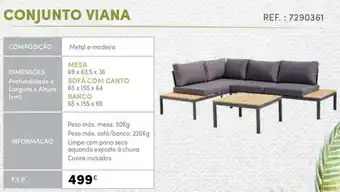 Continente Conjunto Viana Mesa 69 x 63,5 x 36cm/ Sofá com Canto 65 x 155 x 64cm/ Banco 65 x 155 x 65cm promoção
