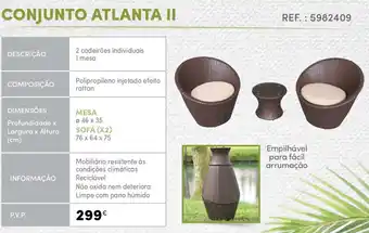Continente Conjunto Atlanta II Mesa ø46 x 35cm / Sofá x2 76 x 64 x 75cm promoção