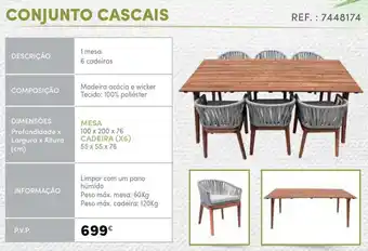 Continente Conjunto Cascais Mesa 100 x 200 x 76cm/Cadeira x6 55 x 55 x 76cm promoção