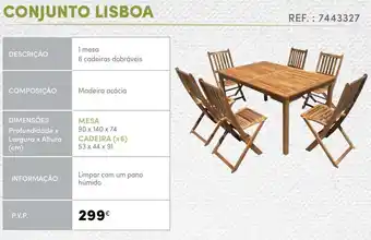 Continente Conjunto Lisboa Mesa 90 x 140 x 74cm/ Cadeira x6 53 x 44 x 91cm promoção