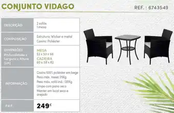 Continente Conjunto Vidago Mesa 53 x 53 x 66cm/ Cadeira 60 x 59 x 82cm promoção