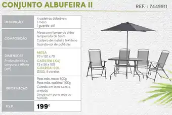 Continente Conjunto Albufeira II Mesa 70 x 120 x 70cm/ Cadeira x4 73 x 56 x 100cm/ Guarda-Sol ø200, 6 Varetas promoção