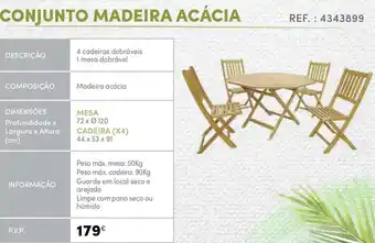 Continente Conjunto Madeira Acácia Mesa 72 x ø120cm/ 44 x 53 x 91cm promoção