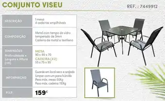 Continente Conjunto Viseu Measa 90 x 90 x 70cm/ Cadeira x2 55 x 75 x 95cm promoção