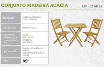 Continente Conjunto Madeira Acácia Mesa 68 x 68 x 72cm/ Cadeira 44 x 53 x 91cm promoção