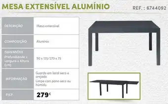 Continente Mesa Extensível Alumínio 90 x 135/270 x 75cm promoção