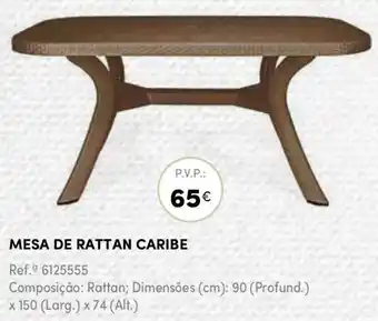 Continente Mesa de Rattan Caribe 90 x 150 x 74cm promoção