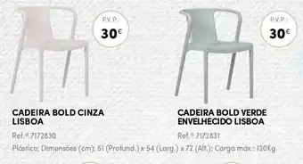 Continente Cadeira Bold Cinza Lisboa/ Cadeira BOld Verde Envelhecido Lisboa 51 x 54 x 72cm 120kg promoção
