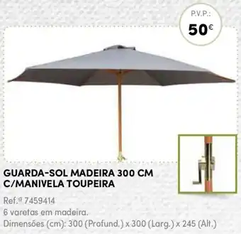 Continente Guarda-Sol Madeira 300cm C/ Manivela Toupeira 300 x 300 x 245cm promoção
