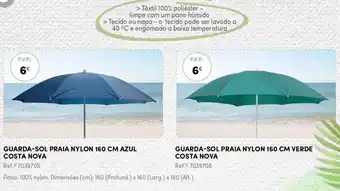 Continente Guarda-Sol Praia Nylon 160cm Azul Costa Nova/ Guarda-Sol Praia Nylon 160cm Verde Costa Nova promoção
