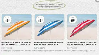 Guarda-Sol Praia UV 180cm Riscas, Azul 180cm, Vermelho 180cm Comporta