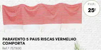 Continente Paravento 5 Paus Riscas Vermelho Comporta 100 x 300cm promoção