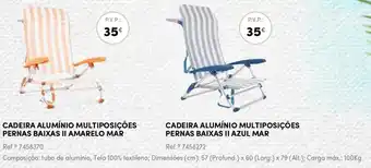 Continente Cadeira Alumínio Multiposições Pernas Baixas II Amarelo 57 x 60 x 79cm 100kg, Azul Mar 57 x 60 x 79cm 100kg promoção