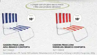 Continente CAdeira Lona Azul/Branco Comporta, Vermelho/Branco Comporta 43 x 53 x 49cm 80kg promoção