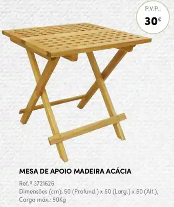 Continente Mesa de Apoio Madeira Acácia 50 x 50 x 50cm 90kg promoção