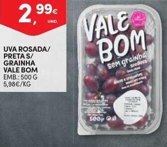 Continente Uva Rosada/ Preta S/ Grainha Vale Bom 500g promoção