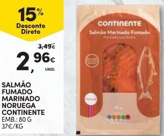 Continente Salmão Fumado Marinado Noruega Continente 80g promoção