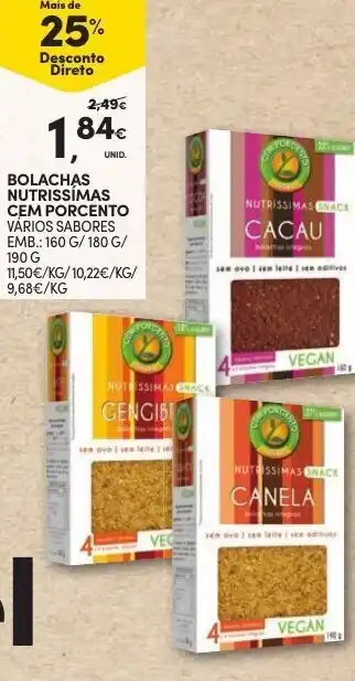 Continente Bolachas Nutrissímas cem Porcento 160g/ 180g/ 190g promoção