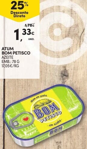 Continente Atum Bom Petisco Azeite 78g promoção