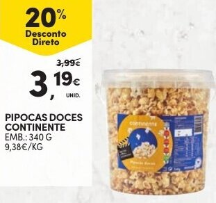 Continente Pipocas Doces Continente 340g promoção