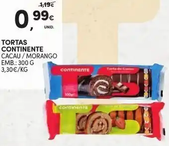 Continente Tortas Continente Cacau/ Morango 300g promoção