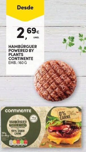 Continente Hambúrguer Powered By Plants Continente 160g promoção