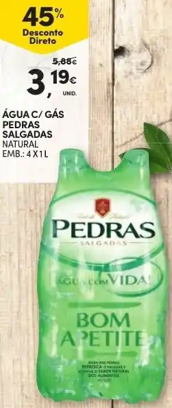 Continente Água C/ Gás Pedras Salgadas Natural 4 x1L promoção