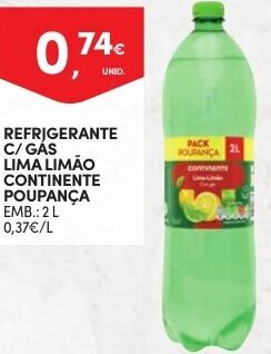 Continente Refrigerante C/Gás Lima Limão Continente Poupança 2L promoção