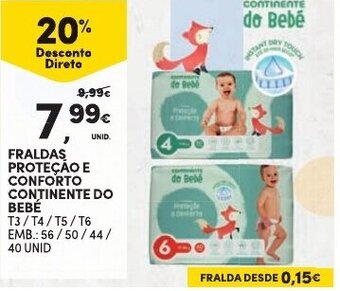 Continente Fraldas Proteção e Conforto Continente do Bebé T3/T4/T5/T6 56/50/44/40 Unid promoção