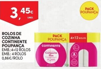Continente Rolos de Cozinha Continente Poupança 4=12 Rolos 4 Rolos promoção