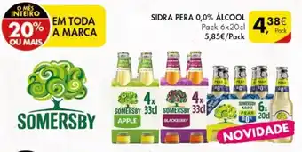 Pingo Doce Somersby Sidra Pera 0,0% Álcool Pack 6 x 20cl promoção