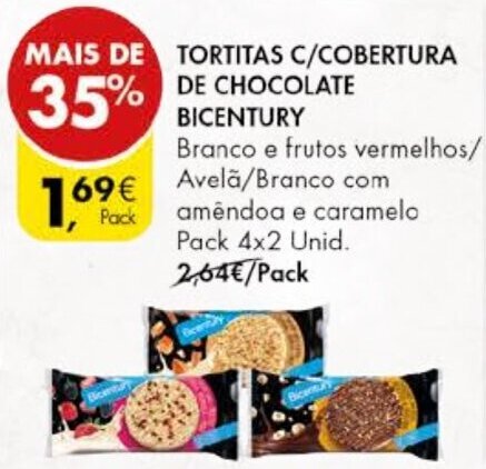 Pingo Doce Tortitas c/Cobertura de Chocolate Bicentury 4 x 2 unid. promoção