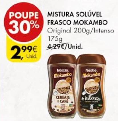 Pingo Doce Mistura Solúvel Frasco Nestlé Mokambo 200g / 175g promoção