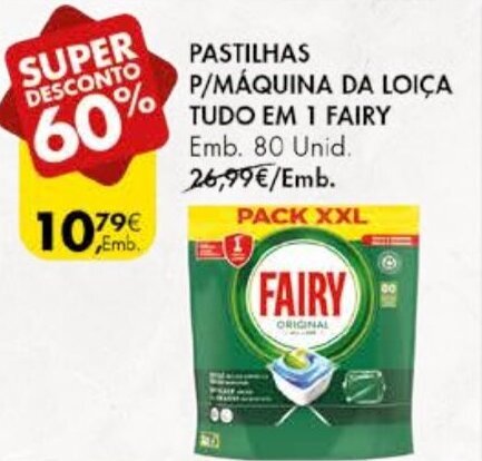 Pingo Doce Pastilhas P/ Máquina da Loiça Tubo em 1 Fairy 80 Unid promoção